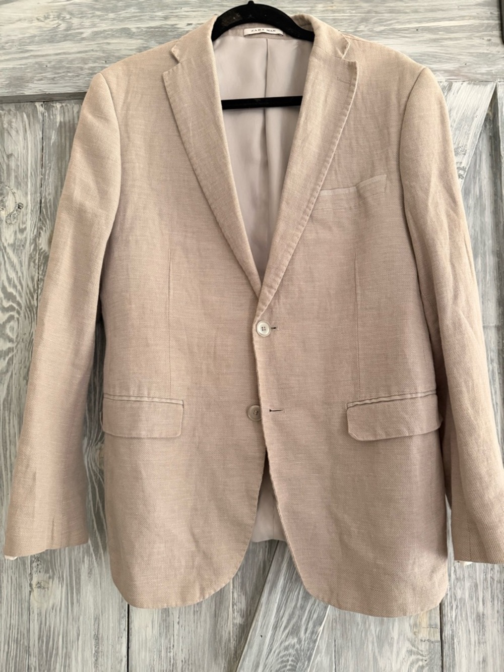 Zara Men's Light Beige Linen-Blend Blazer
